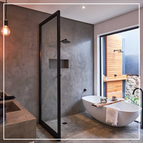 Cemcrete Residential Featured Project Designer Bathrooms CemCote Dark Grey Concrete Smooth Shower Walls